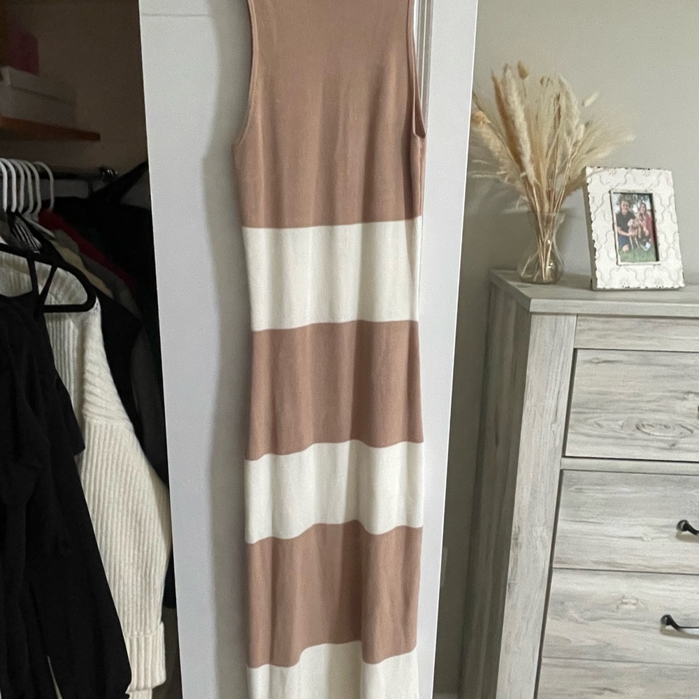 Freshman Brown and White Striped Maxi Dress